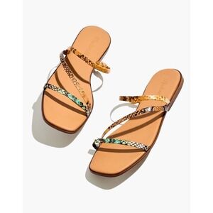 Madewell Lyra Slide Snake‎ Print Leather Criss Cross Strap Flat Sandals Size 8